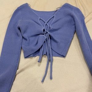 Blue long sleeve open back sweater